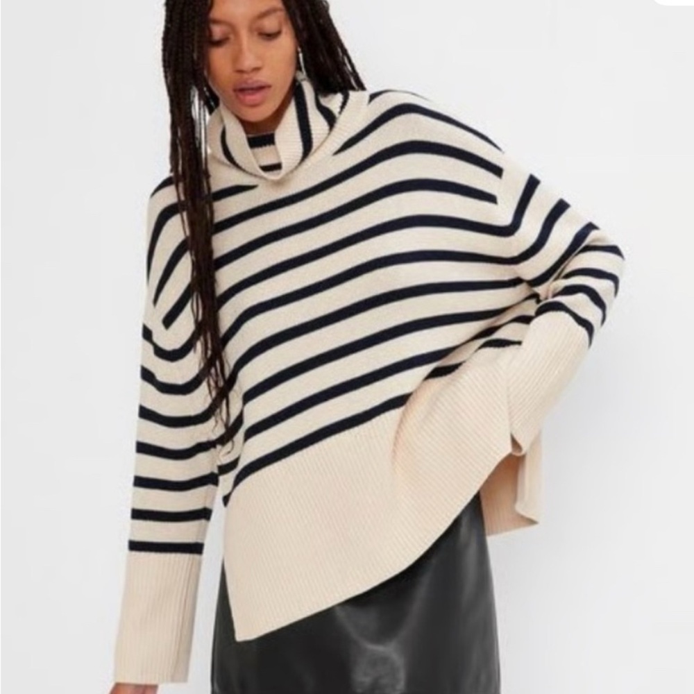 GAP Cream and Black Striped Cowl Neck Sweater